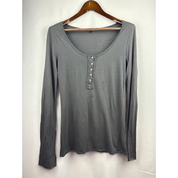 Women’s Beautiful People Large Gray Long Sleeve Henley with Three Quarter Shell - Picture 1 of 5